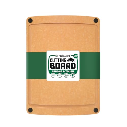 Freshware Wood Cutting Board for Kitchen, Juice Groove, Non-Slip Silicone Feet, Dishwasher Safe, Medium, 12