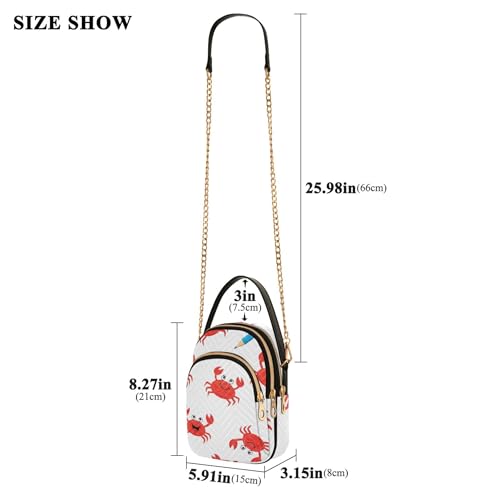 Women Single Shoulder Purse Animal Floral Phone Purse Chain Strap Handbag Quilted Ladies Crossbody Satchel Bag Cute Red Crabs White3