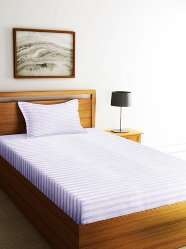 Image of Home Sizzler Microfibre White Satin Stripe Single Bedsheet with 1 Pillow Cover