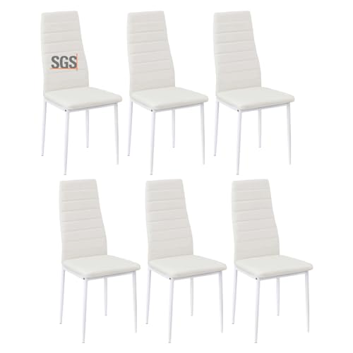 buybyroom Sillas de Comedor Juego de 6 Sillas de Metal para Cocina, Silla de Mesa para Comedor, Blanco
