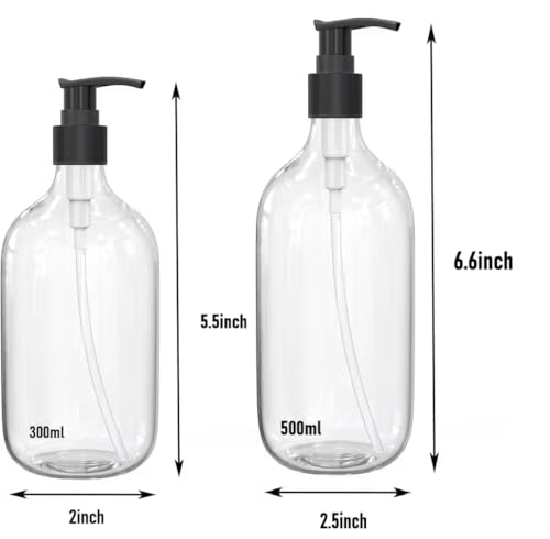 Image of Round Pump Bottle Soap Dispenser | Refillable Transparent Plastic Lotion Bottle | Empty Liquid Container for Soap, Shampoo, Lotion & Essential Oils (300+500ML Combo, Pack of 2)