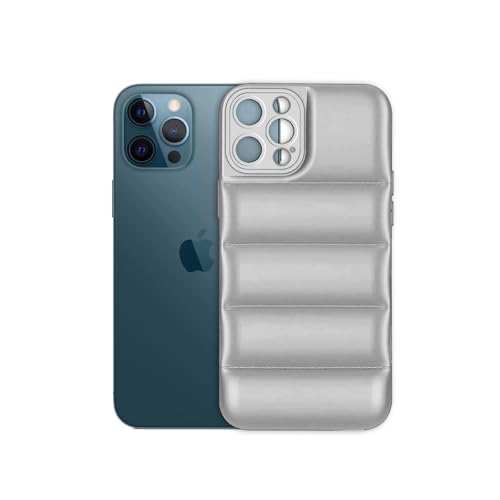 Image of Amazon Brand - Solimo Puffer Case Camera Protection Soft Back Cover for Apple iPhone 12 Pro Max - Silver