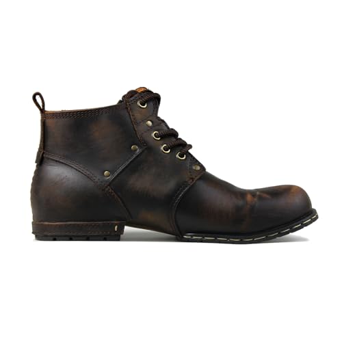Image of OSSTONE Moto Boots for Men Fashion lace-up Leather Chukka Boots Casual Shoes OS-6015-2-retro-brown-US-R