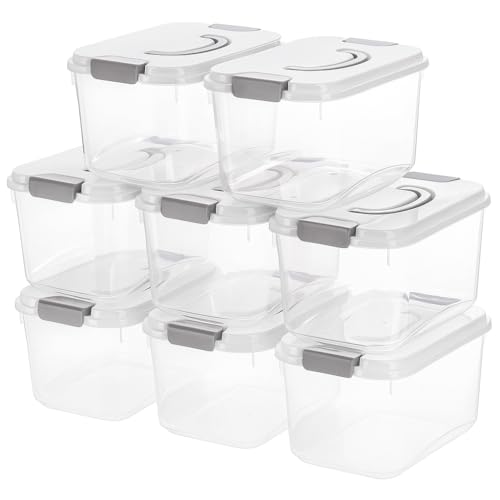 Elsjoy 8 Pack 5.5 Quart Plastic Storage Bins with Lid and Handle, Clear Latch Storage Box Stackable Organizing Bins, Lidded Storage Container for Home, Office