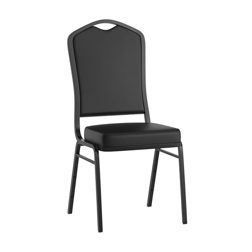 Flash Furniture Hercules Series Crown Back Stacking Banquet Chair in Black Vinyl - Black Frame