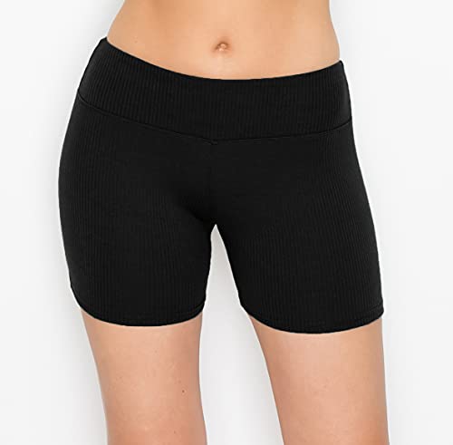 Image of ALWAYS Women's Ribbed Biker Shorts, High Waisted Tummy Control Workout Shorts, 5 inch Inseam, Black S