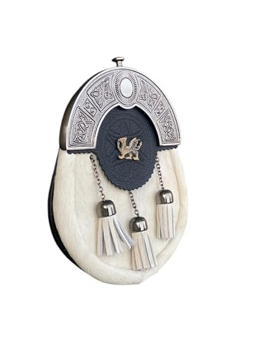 White Kilt Sporran Traditional Scottish Celtic Cantle Wedding Kilt Dress Sporran With Chain & Belt2