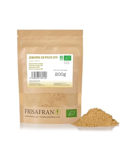 FRISAFRAN | Jengibre en Polvo BIO | Jengibre Molido | Digestivo | Especia Natural | Fuente de energía | sin aditivos | Jengibre ecológico | Jengibre deshidratado sin azúcar | Origen India | 200g