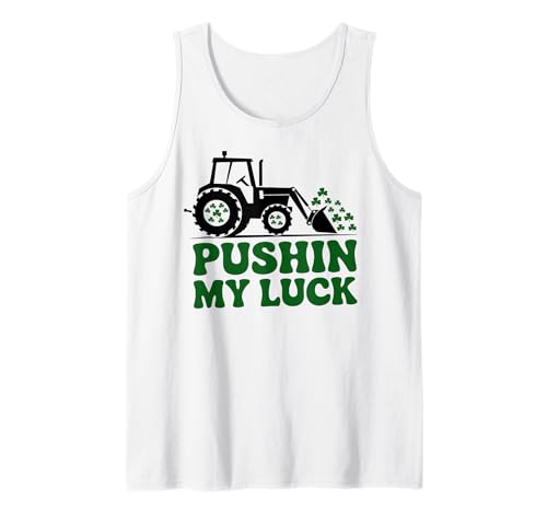 Pushin My Luck Trébol del Día de San Patricio Tractores Niño irlandés Camiseta sin Mangas