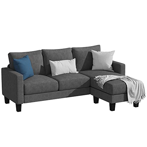 Yeshomy Convertible Sectional 3 L-Shaped Couch Soft Seat With Modern Linen Fabric, Small Space Sofas For Living Room, Apartment And Office, 70'', Dark Gray #TOP2