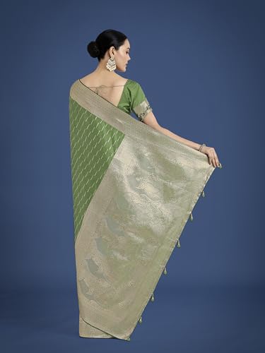 Image of Monjolika Fashion Women Divine Dusty Zari Weaving Banarasi Satin Silk Trendy Saree For Festival Wear With Matching Blouse Piece