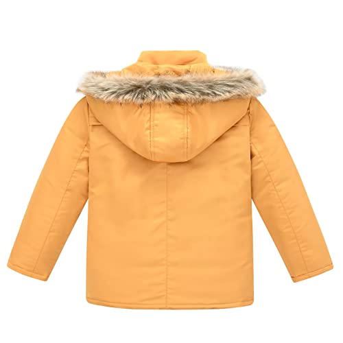Kids Girls Floral Print Winter Coat Cotton Parka Hooded Snowsuit Warm Zip Up Windproof Puffer Jacket Outerwear (Orange, 11-12 Years)4