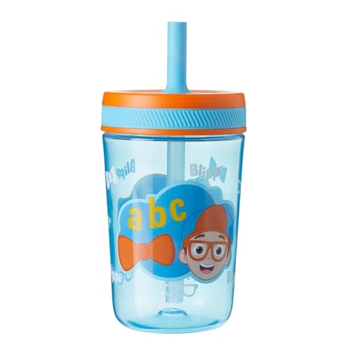 HOX Blippi Kids Water Bottle with Soft Sipper Straw 443ml BPA-Free Leak-Proof Durable & Portable for Children Blue