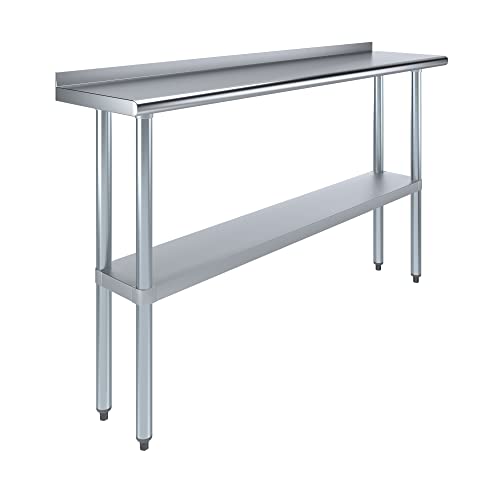Image of AmGood Stainless Steel Work Table with 1.5 inch Backsplash | Metal Kitchen Food Prep Table | NSF (60 inch Long x 14 inch Deep)