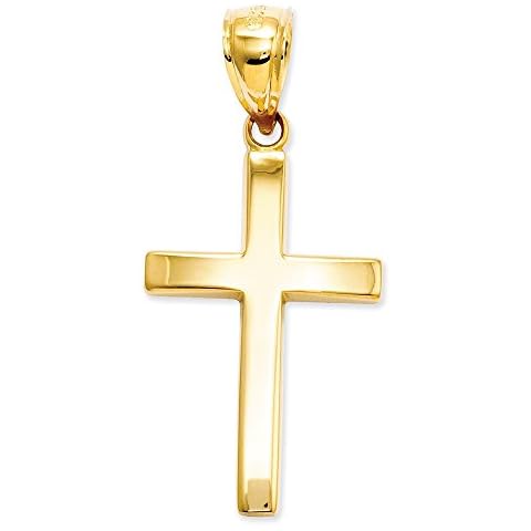 Solid 14k Yellow Gold Plain Polished Cross Crucifix Charm Pendant (28mm x 14mm) Cover