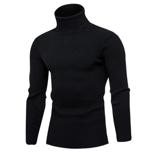 Men's Casual Turtleneck Sweater Solid Color Knitted Slim Fit Pullover Long Sleeve Warm Basic Thermal