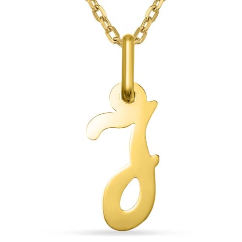L'Atelier d'Azur Pendentif Initiale Lettre J en Or Jaune 375/000, avec Chaîne Ajustable 42-45 cm, 1,3 cm