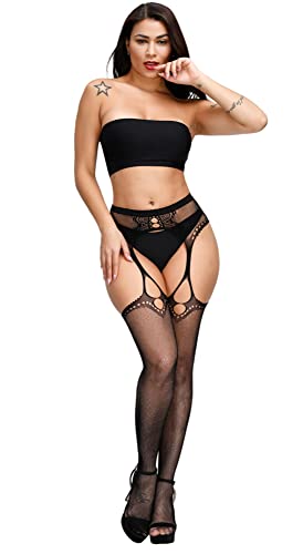 Image of Womens Suspender Pantyhose High Waist Fishnet Tights Fishnet Stockings Thigh High Stockings