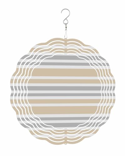 Stripe Wind Spinners, Retro Khaki Gray Hanging Wind Spinners for Yard and Garden 3D Stainless Steel Metal Sculptures Crafts Ornaments 10 Inch