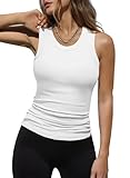 Dokotoo Womens Ladies Basic Ribbed Thick Strap Low Cut Solid Color Tight Slimming Fitted Sleeveless Shirts Sports Workout Long Tank Tops Activewear Tops White X-Small