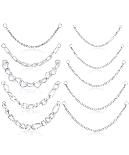 Tornito 10Pcs Nose Rings Chain Stainless Steel Heart Double Nose Chains Nostril Piercing Jewelry for Women Men Silver Tone 32/35/38/40/45/51mm