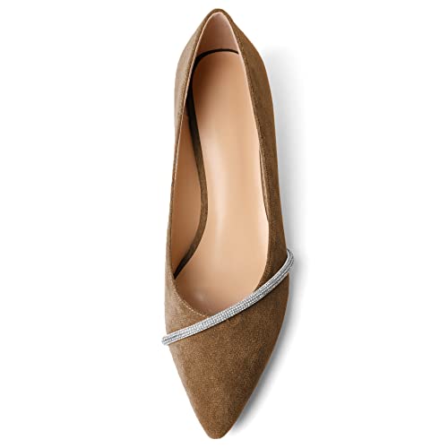 Zamikoo Women Pumps Kitten Heel Pointed Toe 1.5 Inches Retro Instep Silver Strap Leather Suede Classic Dress Shoes US Size 5- Size 133