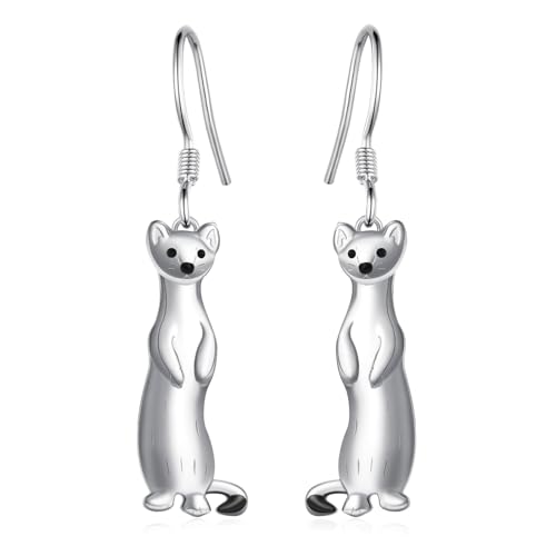 Ferret Earrings 925 Sterling Silver Ferret Dangle Earrings Ferret Stuff Gifts Cute Animal Jewelry for Women