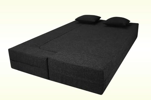Image of Rosebell Flipper 3 - Seater | 70 X 46 X 9 | Foldable C-Type Sofa Cum Bed with Jute Washable Fabric Four Cushions - Black Color