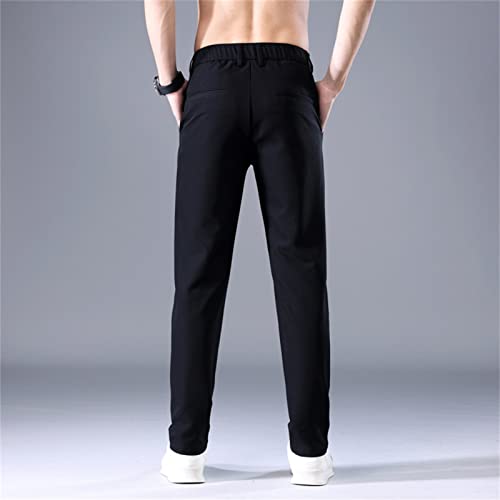 Men's Elastic Business Straight Casual Trousers Relaxed Classic Fit Flat Front Pants Zip Fly Pull-on Pant3