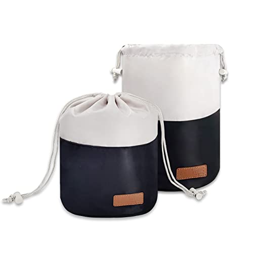Barrel Preppy Makeup Bag,Travel Drawstring Cosmetic Bag Pouch, Large Toiletry Organizer Waterproof,Multifunctional Toiletry Bucket Bags Organizer Storage Pocket for Women and Girls (black+gray)