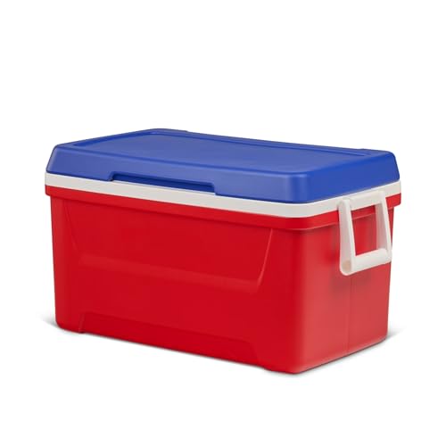 48-Quart Hard-Sided Ice Chest Cooler Foam Insulated Stain and Odor Resistant Swing-Up Handles for Camping Tailgates Road Trips