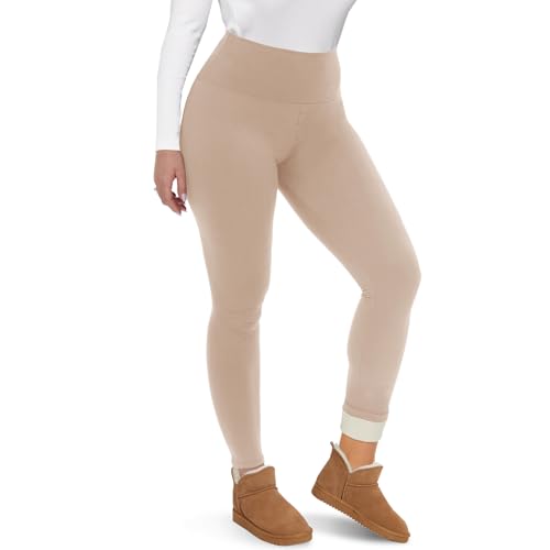 CAMPSNAIL Fleece Lined Leggings Women - Thick Soft High Waisted Black Tummy Control Thermal Warm Velvet Pants for Cold Winter