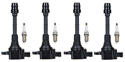 Ena Set Of 4 Platinum Spark Plug And 4 Ignition Coil Pack Compatible With Nissan 2002 2003 2004 2005 2006 Sentra 1.8L Dohc Replacement For Uf351 #TOP9