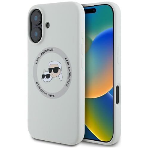 CG MOBILE Karl Lagerfeld Coque de protection en silicone Ă double tĂŞte et cercle pour iPhone 16, compatible avec MagSafe (beige)