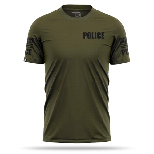 13FA Police Mens Performance Duty Shirt Lightweight Breathable Stretch Uniform Moisture-Wicking Durable Fit Green/Black
