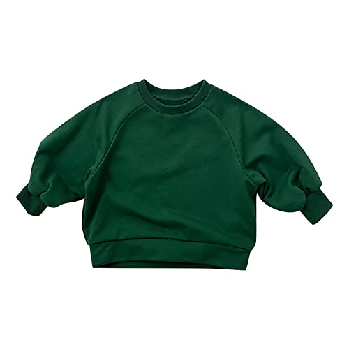 Generic Unisex Sweatshirt Pure Color Crew Neck Pullover Long Sleeve Soft Cotton Casual T-Shirt for Kids (Green, 4-5 Years)
