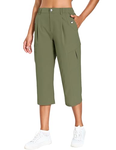 Women's Cargo Capris Lightweight Quick Dry Hiking Pants Water Resistant Summer Travel Pants with 6 Pockets 2026 (Army Green,XS)
