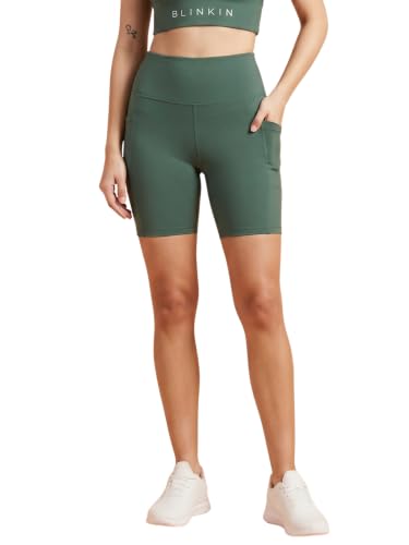 Image of BLINKIN Women's Shorts Gym Tights with 2 Pockets - High Waisted Tummy Control Cycling Tights & Yoga Pants for Women Workout Activewear (3030)