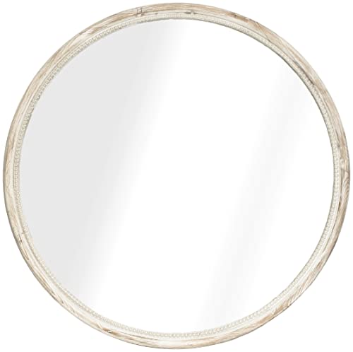 Decorative Mirrors For Wall Decor - 30" Large Wall Mirrors for Living Room, Rustic Farmhouse Hanging Entryway Mirrors for Wall - Elegant and Handcrafted Round Wood Mirror (Whitewash)