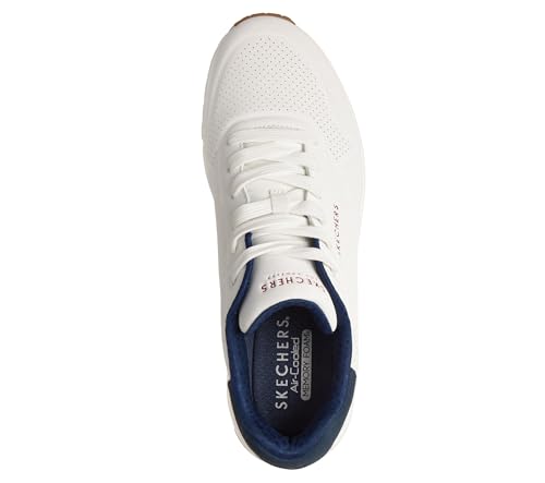 Skechers Baskets Uno Stand on Air pour garçon, Bordure en Daim Blanc Durabuck Bleu Marine et Rouge, 43 EU