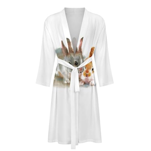 Cute Rabbits Lounge Bathrobe Soft Knit Spa Robes For Men Women Floral Travel Pajamas Knee Length Swimming Bath Robes2