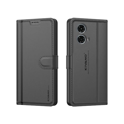Image of KIVANO LUXE Compatible for Motorola G45 5G / Motorola G34 5G Luxury Handmade Leather Magnetic Flip Folio Case | Card Holder & Kickstand | Slim Protective Cover | Unisex - Black