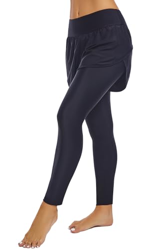 Seagoo Women's Swim Short with Long Legging Modest Swimming Board Shorts Sun Protection High Waisted Boy Shorts Black2