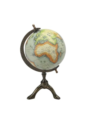 World Classic Antique Brass Educational Globe With A Solid Base, Rotating World Globe - Modern Map in Vintage Colour, Stainless Steel Arc and Base for School, Home, and Office Decor