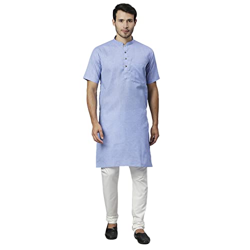 Image of Rajubhai Hargovindas Men's Pure Cotton Woven Design Half Sleeve Kurta