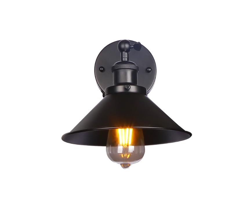 Image of Black Metal Wall Sconce Light, 1-Light Farmhouse Lamp, Pull Chain Industrial Wall Light Fixture for Bedroom Bathroom Kitchen Porch (Black)