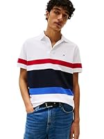 Tommy Hilfiger Men's Regular Fit Colourblocked Stripe Polo, TH Optic White, Medium