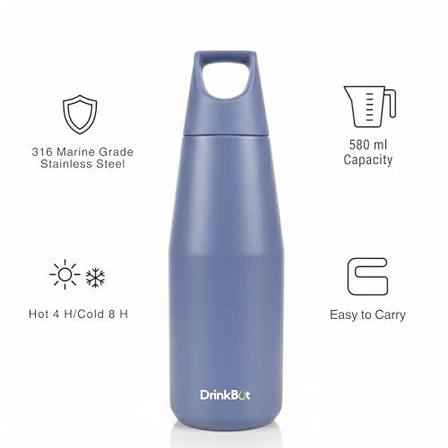 Image of DrinkBot Myst - Double Wall Stainless Steel Water Bottle | Vacuum Insulated | Hot & Cold | Leakproof & Durable | (Blue, 580 ml)