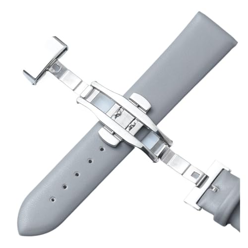 Bracelet de montre cuir fin 10mm à boucle papillon automatique en acier