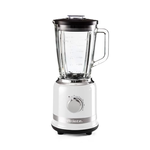 Ariete 585 Batidora moderna, 1000 W, capacidad 1,5 L, 4 velocidades + función Pulse, taza de cristal graduada, 4 cuchillas de acero inoxidable, blanco Ariete 585 Batidora moderna, 1000 W, capacidad 1,5 L, 4 velocidades + función Pulse, taza de cristal graduada, 4 cuchillas de acero inoxidable, blanco